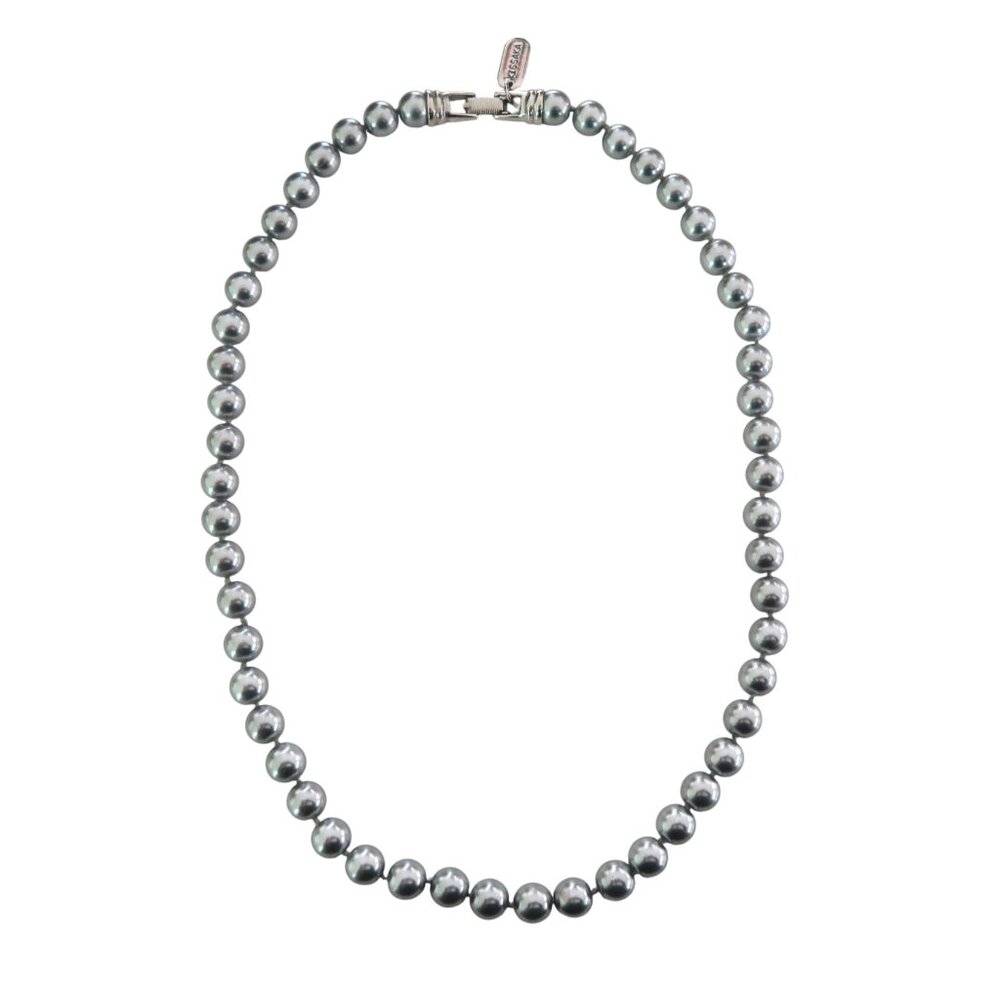 KISSAKA Blue Gray glass pearl necklace